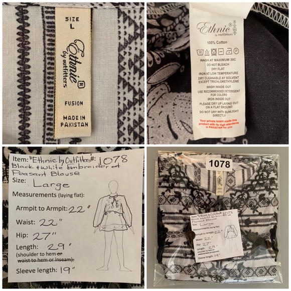 “Ethnic by Outfitters” Embroidered Peasant Blouse size L - Picture 10 of 11